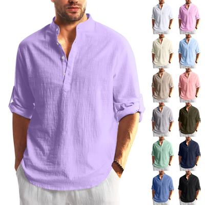 Designer Frühling Sommer Herren Casual Baumwolle Leinen Einfarbig Langarmhemden Lose Hemden