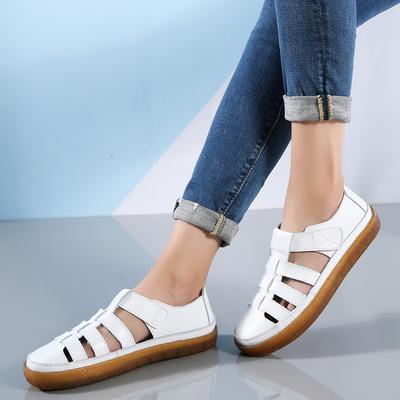 Flache Schuhe für Damen 2024 Neu Ausgehöhlt Flach Geschnitten Einzelner Schuh Damen Casual Up Große Größe Echtes Leder Flacher Schuh