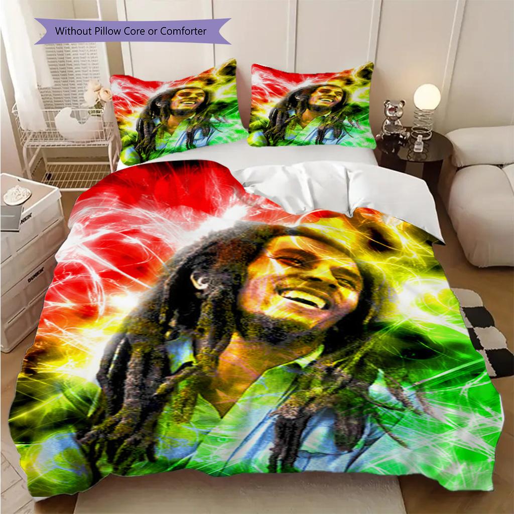 Bob Marley Lebendiges Kunst-Set Dreiteiliges Set 1 Bettbezug 2 Kissenbezüge Ohne Füllung Bettwäsche-Set Bettbezug und Kissenbezug