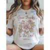 Women Inspirational Floral Print T-Shirt Give Thanks To The Lord Psalm 136:1 Bible Verse Christian Church Casual Top Beige White Black Pink