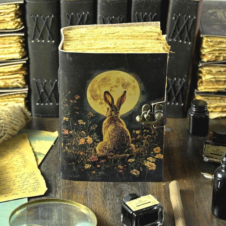 

400 страниц - Кролик Гримуар Кожаный журнал Блокнот Журнал для женщин - Толстый журнал ручной работы Блокнот из бумаги ручного литья Журнал для подарка 7 x 5 in