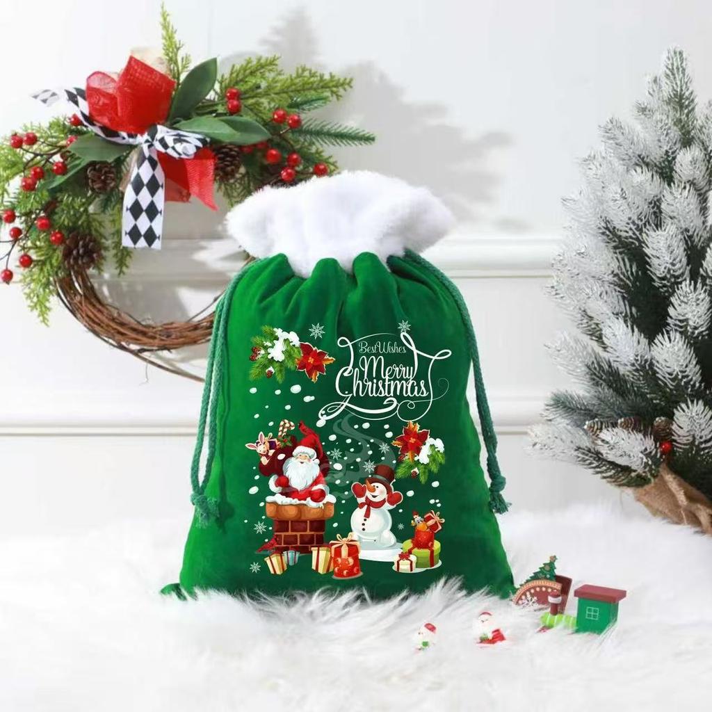 30x40cm Large Christmas Gift Bag Velvet Santa Claus Candy Bags Drawstring Pouch Christmas Eve Party Apple Bag Packaging Bag
