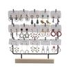 Solid Wood & Wrought Iron Earring Stand with Hooks - Jewelry Display & Storage Rack with Cardboard Packaging