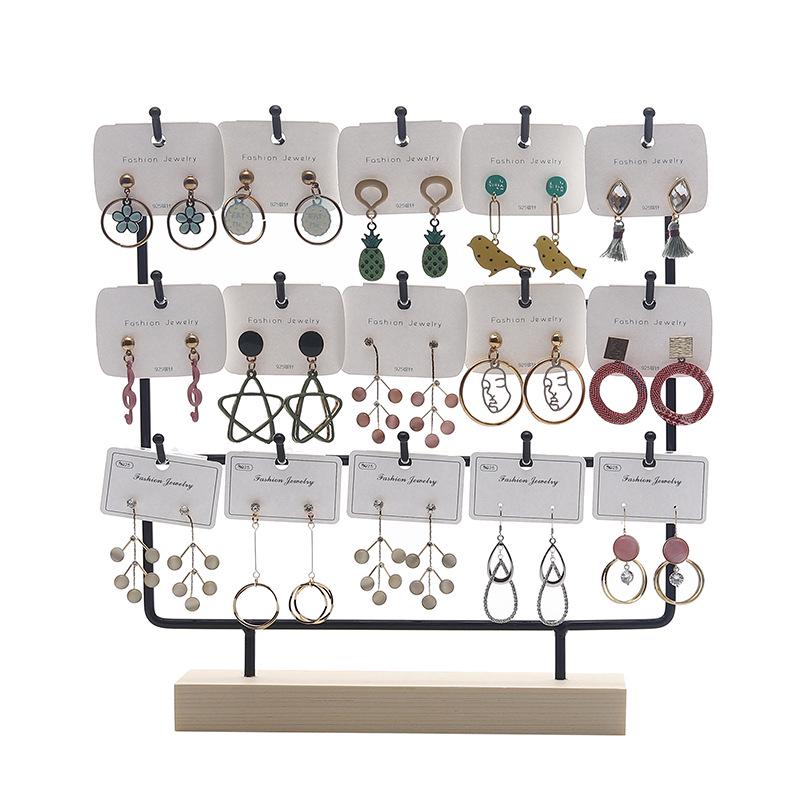 Solid Wood & Wrought Iron Earring Stand with Hooks - Jewelry Display & Storage Rack with Cardboard Packaging