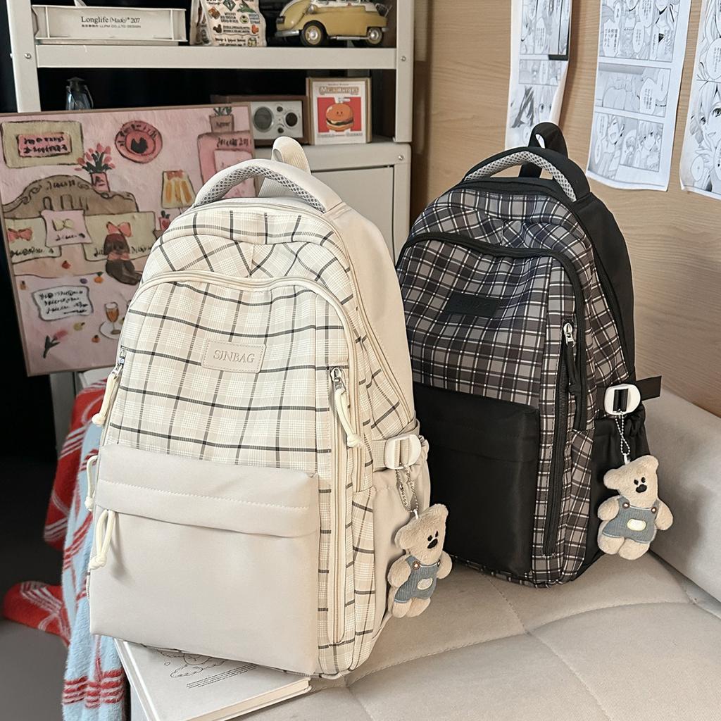 Schoolbag, student college backpack, checkered backpack, large capacity, backpack for middle and high school students, high school backpack