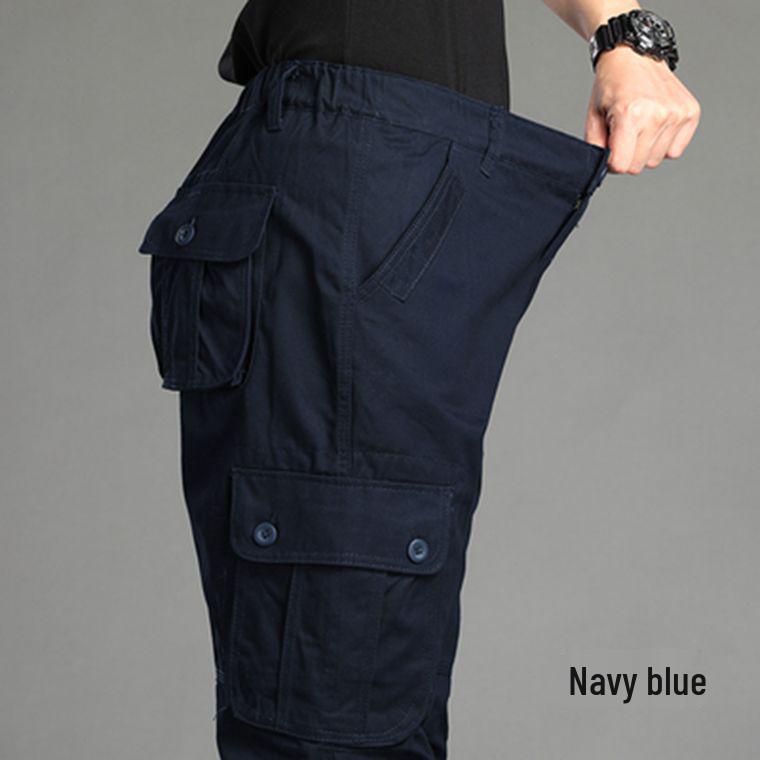 Spring and Autumn Men's Multi-Pocket Casual Pure Cotton Loose Straight-Leg Trousers