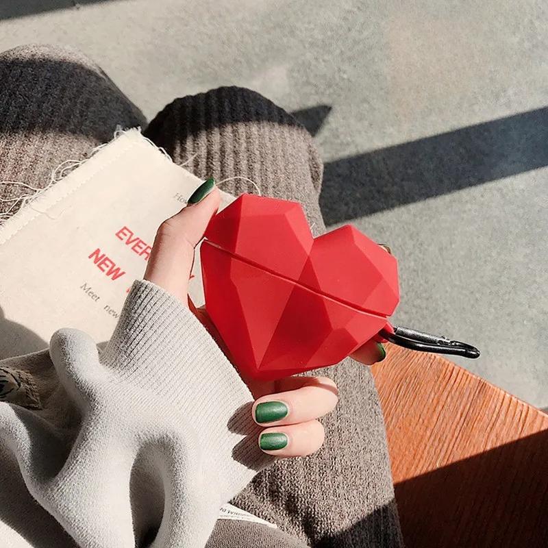 Cute 3D Heart-shaped Bluetooth Earbuds Protective Case Compatible with Apple AirPods 1/2 Pro Pro2 3 4 Silicone Case
