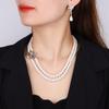 Pearl Set Imitation Pearl Collarbone Chain Bow Double Row Pearl Necklace Women'S Crystal Gemstone Pearl Earrings