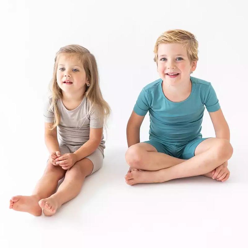 Bamboo Fiber Kids Boys Girls Clothes Set Breathable Pajamas Short Sleeve Top+Shorts Baby Loungewear Children's Sleepwear