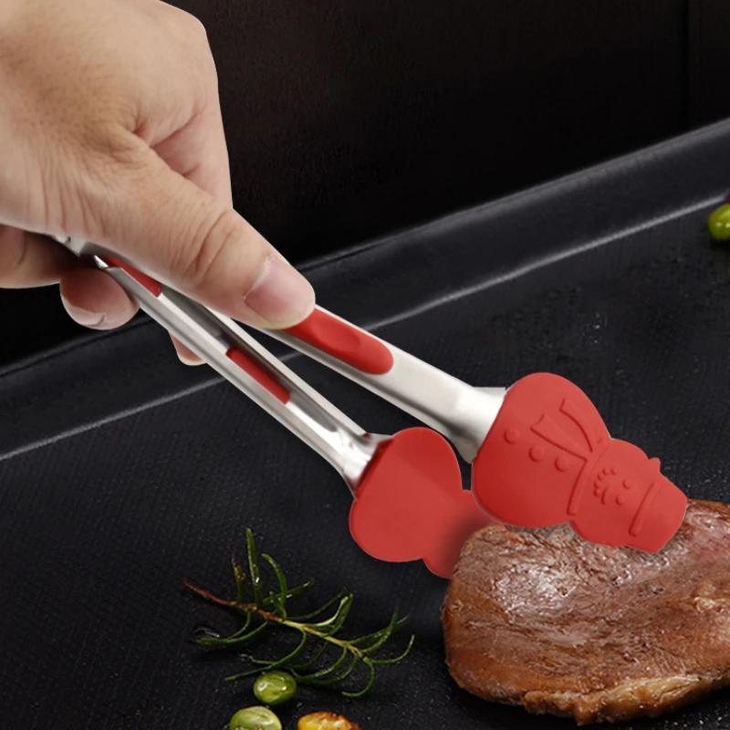 New Christmas Silicone Food Tong Gingerbread Man Snowman Xmas Tree Pattern Cooking Clip Steak Bread Clamp Kitchen BBQ Salad Tool
