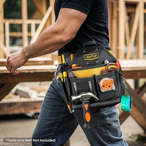 DIYPro Tool Pouch, Electrician Tool Pouch with Belt Clip, 22-Compartment Tool Organizer - Heavy-Duty Belt Pouch for Carpenters