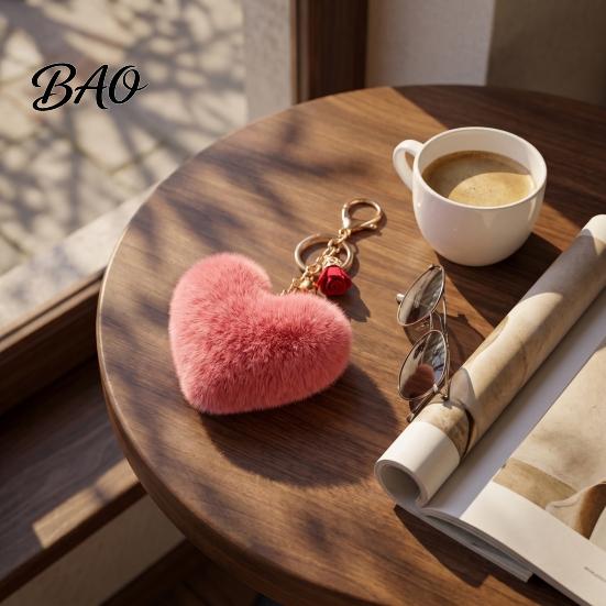Heart Shaped Bag Ornament Plush Love Keychain for Backpack, Fuzzy Keyring Charm, Women Girls Handbags Decorative Accessory