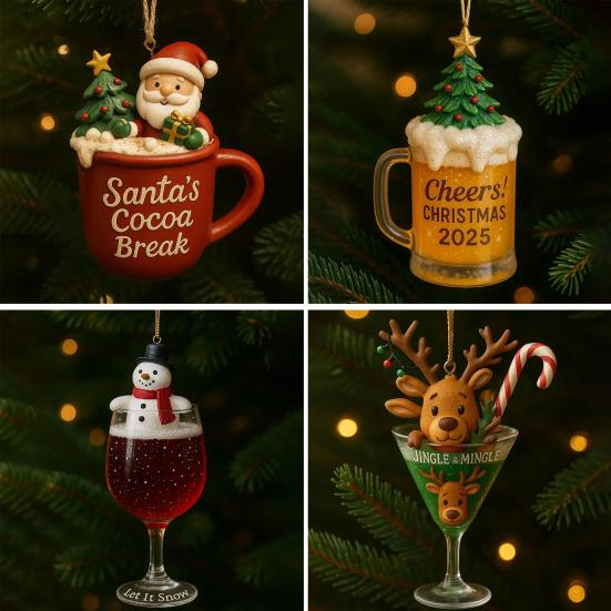 1/4Pcs Christmas Drink Ornament Christmas Tree Santa Claus Snowman Decor Hanging
