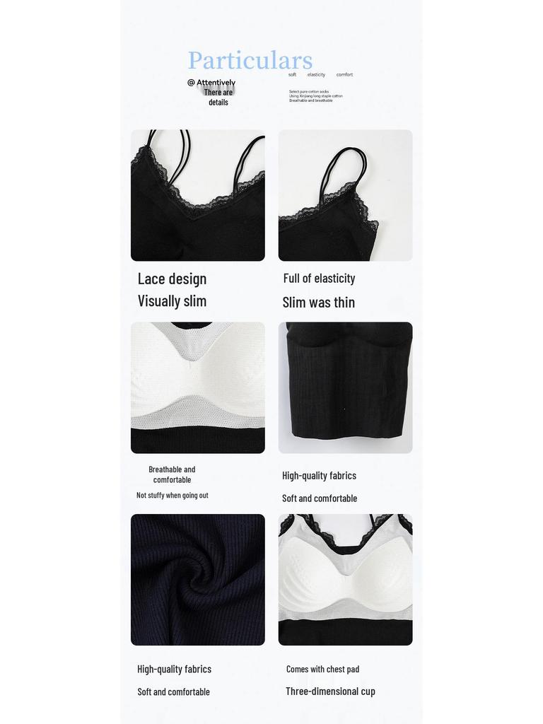 2026 Summer Korean Style Lace Trim Spaghetti Strap Slim Fit Knit Vest