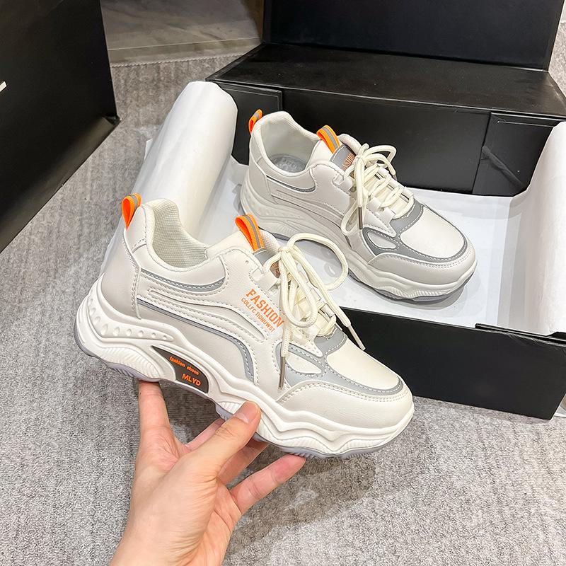 Trendy Women s White Platform Sneakers: Stylish, Height-Boosting, Versatile Round Toe Casual Shoes for Students. 35