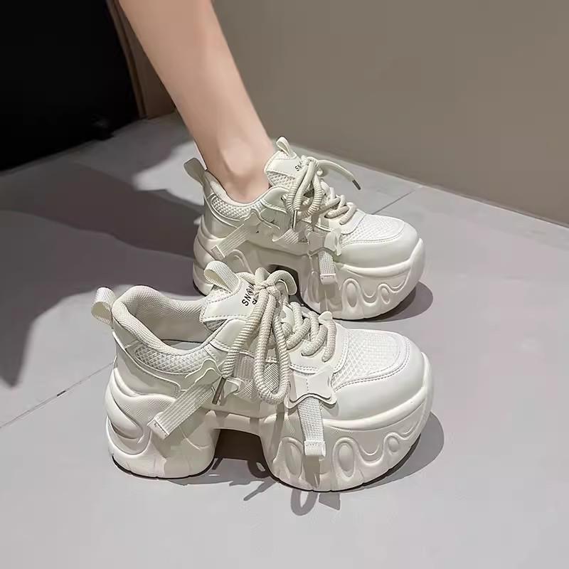 

модная 8см скрытая платформа белые туфли трендовая женская обувь новая дышащая толстая подошва универсальная повседневная обувь удобные женские кроссовки 37