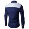 Men's Long Sleeve Button Front Patchwork Shirt Slim Fit Casual Formal Top