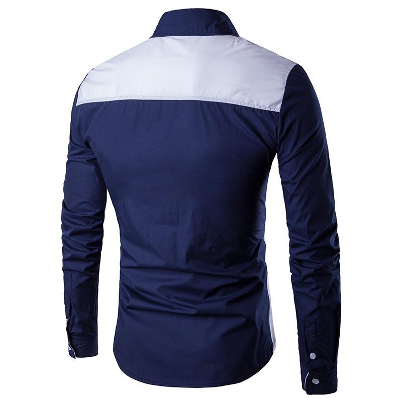 Men's Long Sleeve Button Front Patchwork Shirt Slim Fit Casual Formal Top