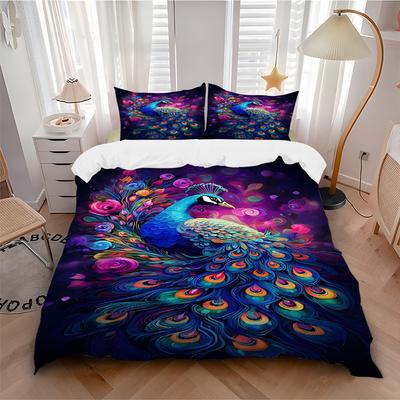 3pcs Peacock Feather Duvet Cover Set -Includes 1 Duvet Cover and 2 Pillowcases, No Quilt Core, All-Season Home Decor Yy251111192