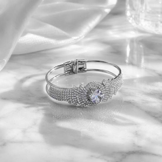 Women Bangle with Buckle Opening Closing Design, Sparkling Cubic Zirconia Bracelet, Formal Wear Wrist Accessory