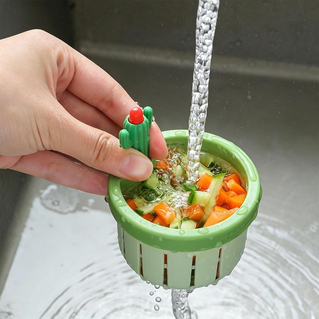 Press Dump Sink Strainer Kitchen Drain Fruit Washer Basket Cactus Shape Food Catcher Rustproof Vegetable Colander Home Gadget