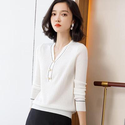 Yiliteng Women's Versatile V-Neck Pullover Sweater