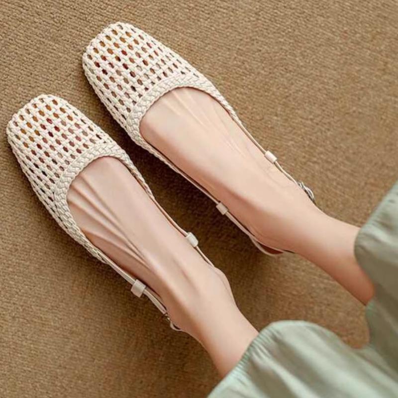 

Летние женские сандалии Baotou с квадратным носком, неглубокая дышащая однорядная пряжка на подошве, каблук 39EU/CN40 бежевый