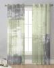Sage Green Oil Painting Texture Paint Sheer Curtains for Living Room Decoration Window Curtains Kitchen Tulle Voile Curtains
