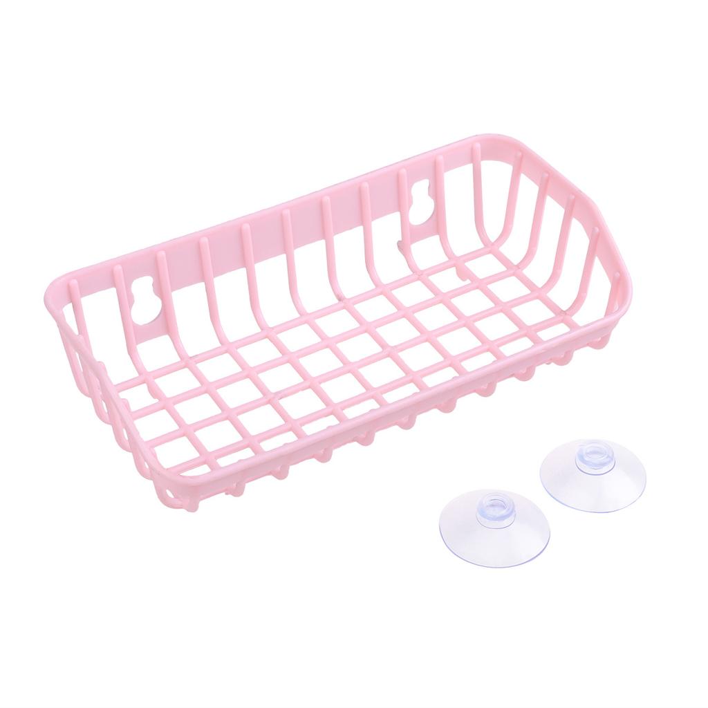 Pink Plastic Suction Storage Rack For Kitchen Bathroom Wall Mount Hollow Drainable Organizer 3Kg Capacity Draining Rack