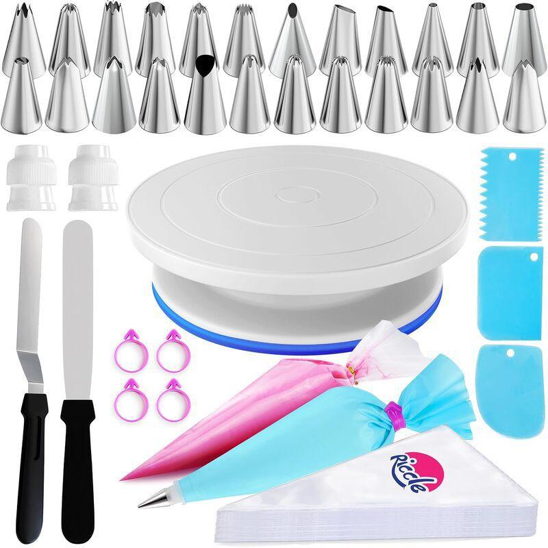 88-Piece Cake Decorating Kit With Turntable Piping Tips Icing Smoother TPU Bags Home Bakery Pastry