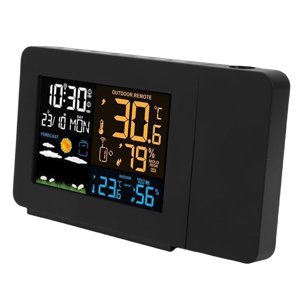 Projektionswecker Wettervorhersagestation Innen-Außen-Thermometer Temperatur-Feuchtigkeitsanzeige für Schlafzimmer