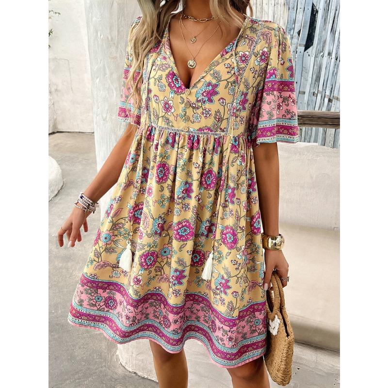 Women's Summer Vacation Printed Short-sleeved Dress