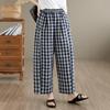 Taglie forti Cotone Vintage a quadri Vita alta Casual larghi Estivi Gamba larga Pantaloni Donna Pantaloni