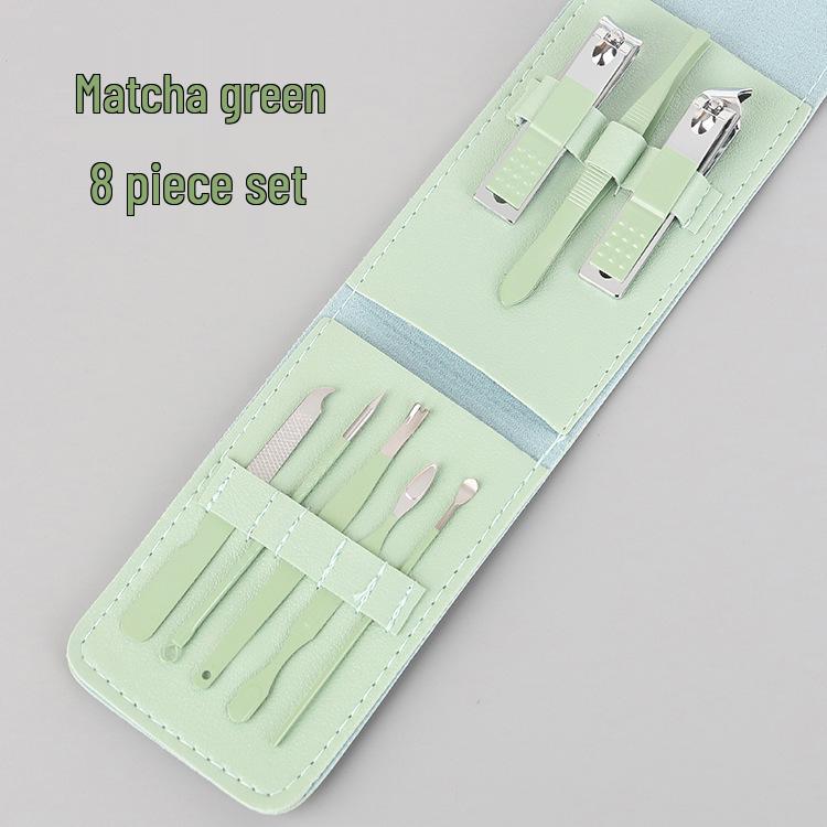 16-Piece Matcha Green Manicure Set: Nail Clippers, Scissors & Tools In Folding Bag