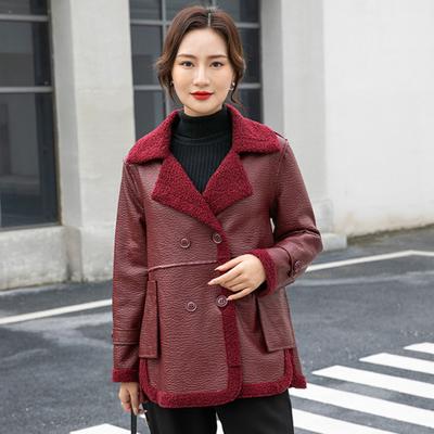 Autumn Winter Women Jacket Thickened Fleece Faux Leather Patchwork Dual-sided Reversible Mid Length Plus Size Pockets