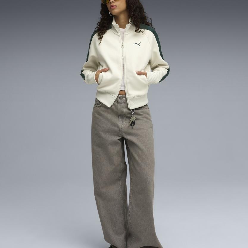 Puma T7 Always On Short Track Logo Stand Collar Zip Long Sleeve Raglan Short Double Zip Jacket Women Jacket White 631965-92