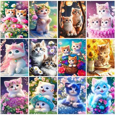 Diamond Embroidery Animal Cat Full Round Drill Mosaic Flower Art Handmade Gift Complete Kit Decorative Paintings