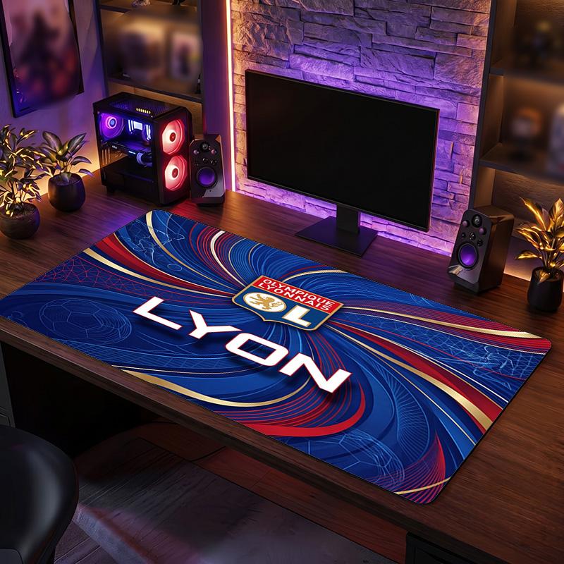 Lyon FC Theme Pattern Mouse Pad, Soccer Logo Design XXL Gaming Desk Mat Non-Slip Computer Mouse Pad