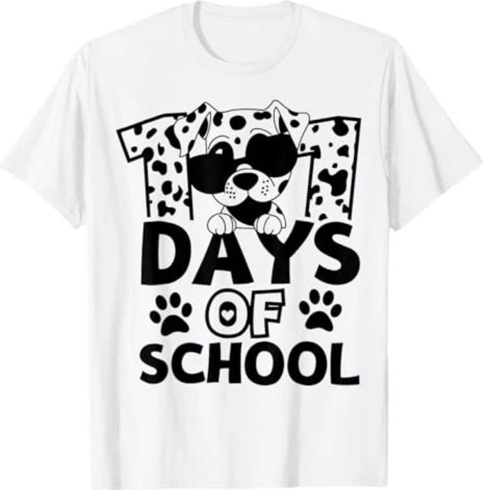 100 Days of School Dalmatian Dog Boy Kid 100th Day of School T-Shirt L