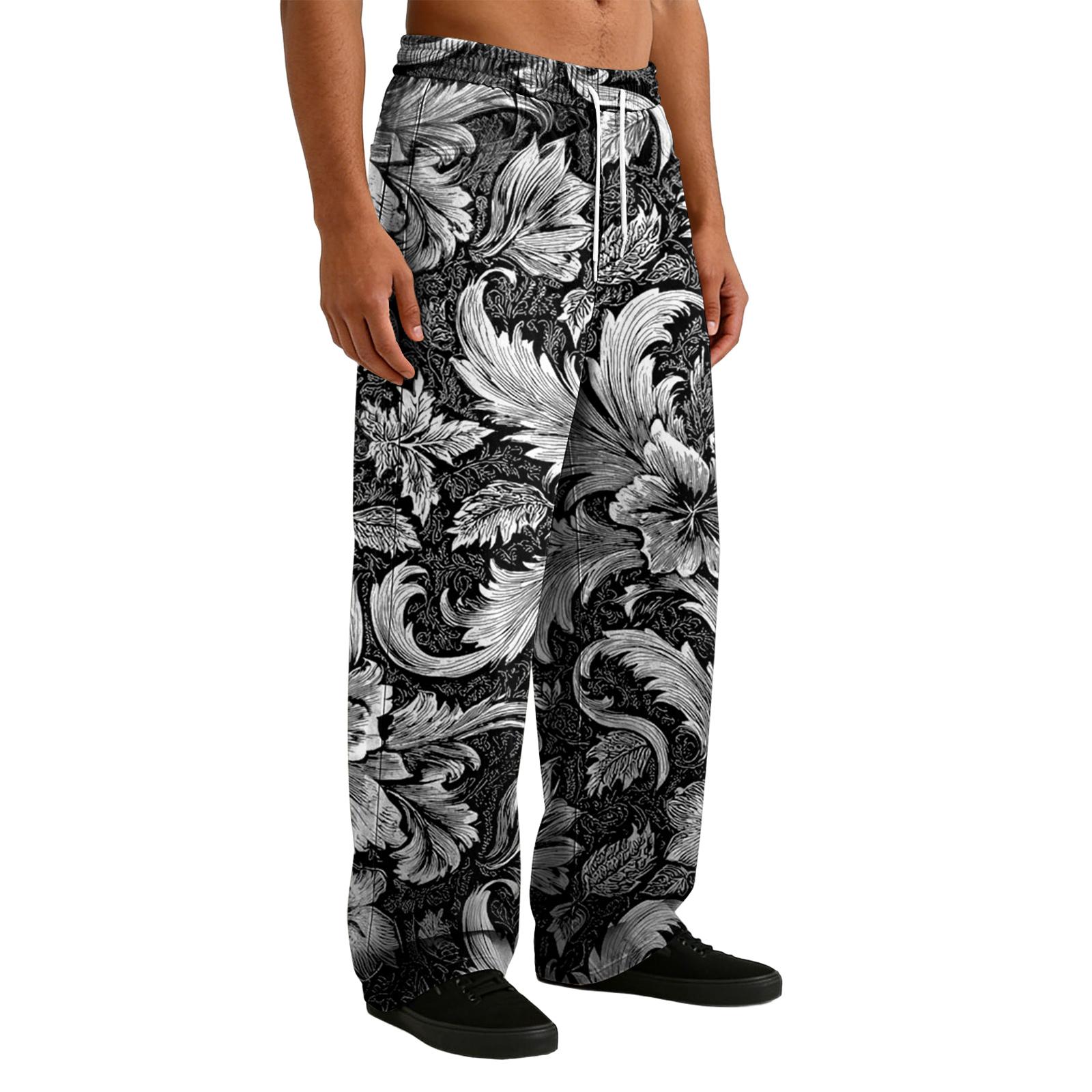 Men s Casual Stretch Waist Drawstring Straight-Leg Pants XXXXL чёрный
