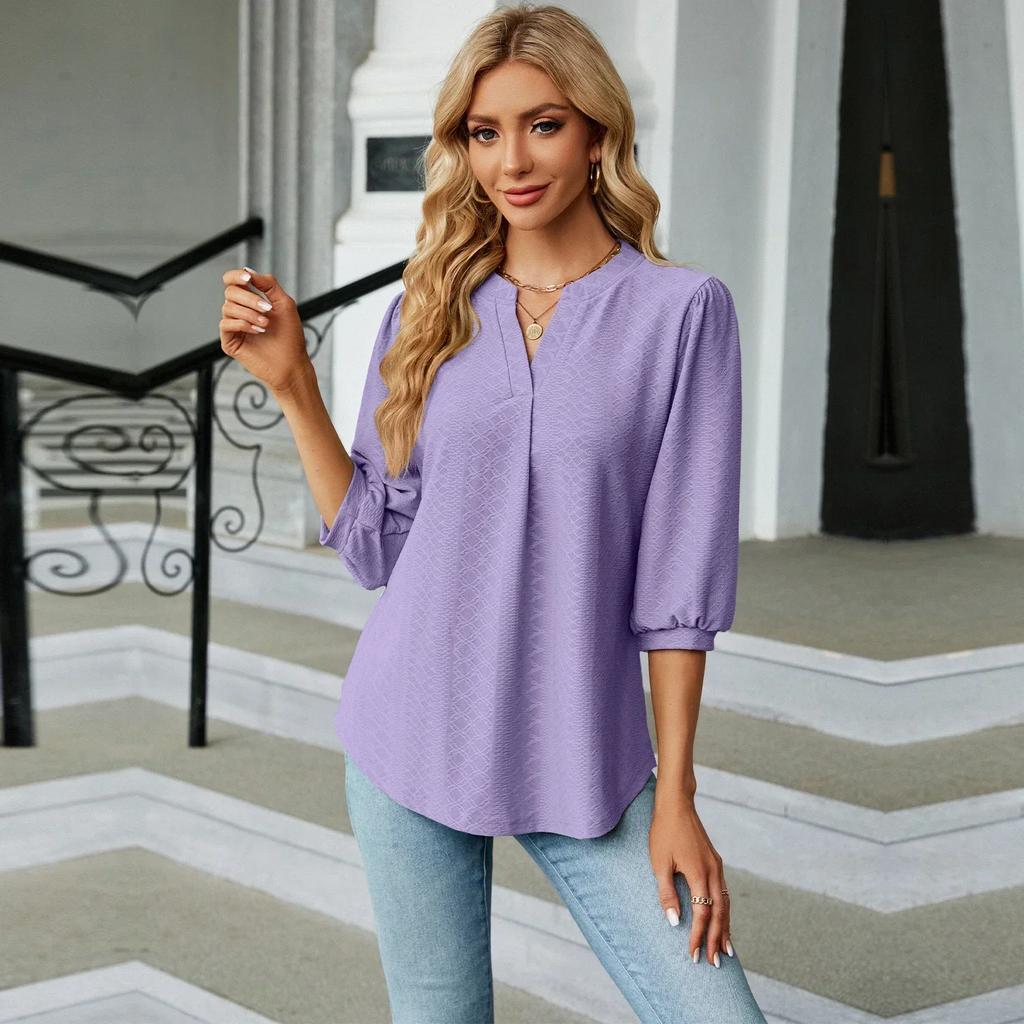 Mode Frau Bluse Shirts Für Frauen Top Halbarm V-ausschnitt Weibliche Tops Grün Rot Rosa Elegante frauen Herbst Kleidung