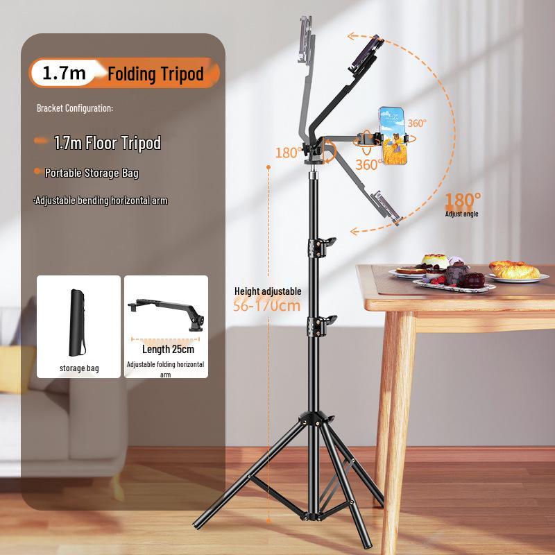 Floor-Standing Mobile Phone Holder for Live Streaming, Photography, and Food Shots - Adjustable and Multi-Functional Stand.