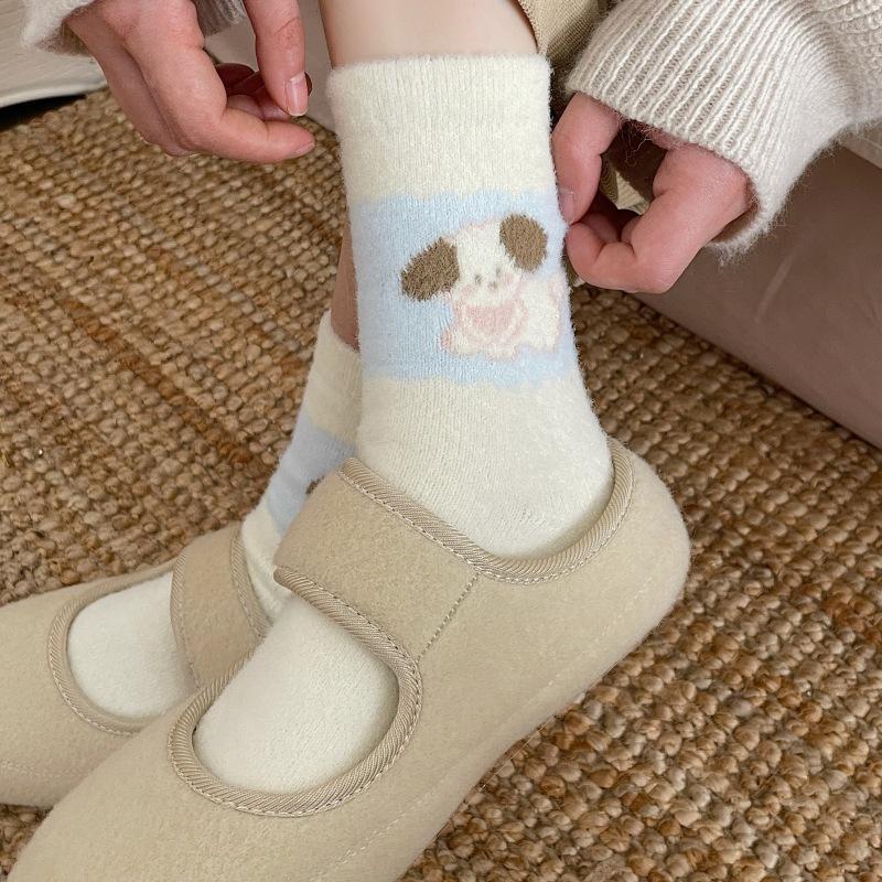 Thick Love Home Warmth Australian Velvet Floor Sleeping Socks Confinement Socks Puppy Cartoon Socks For Children