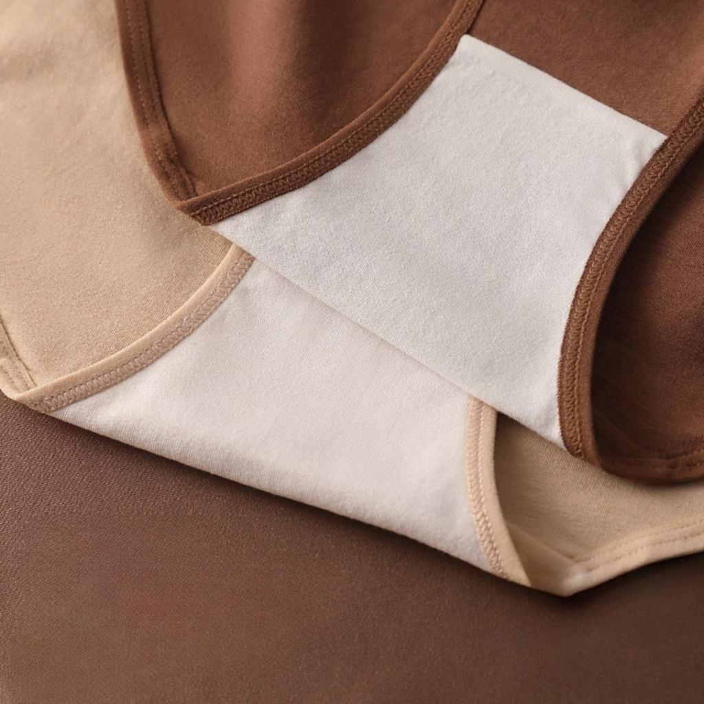 3 PCS Women's Cotton Briefs Maillard Colored Mid Waist Underpants Solid Color Comfortable Seamless Panties