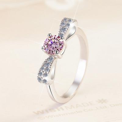 Anel de prata esterlina S925 para mulheres moissanite 50 pontos anel de laço rosa certificado GRA anel de noivado anel de diamante presente de casamento para namorada