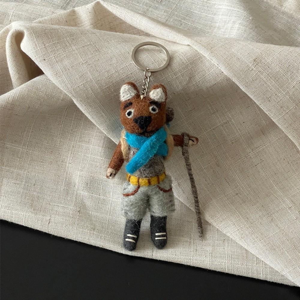 Mushroom Umbrella Wool Felt Animal Pendant Mountain Climbing Bear Fairy Tale Style Keychain  Couple