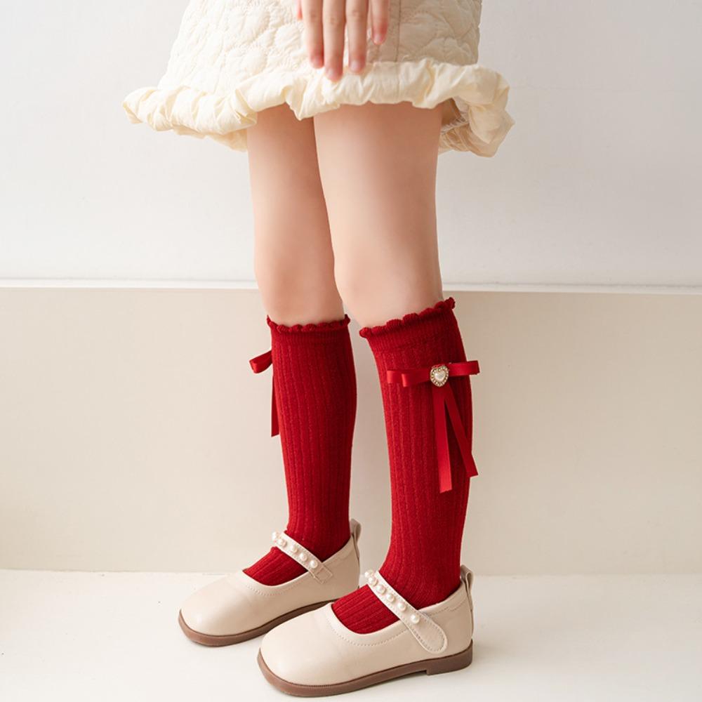 Cotton Children's Bow Stockings Princess Christmas Middle Tube Socks New Year Knee Socks  Kids