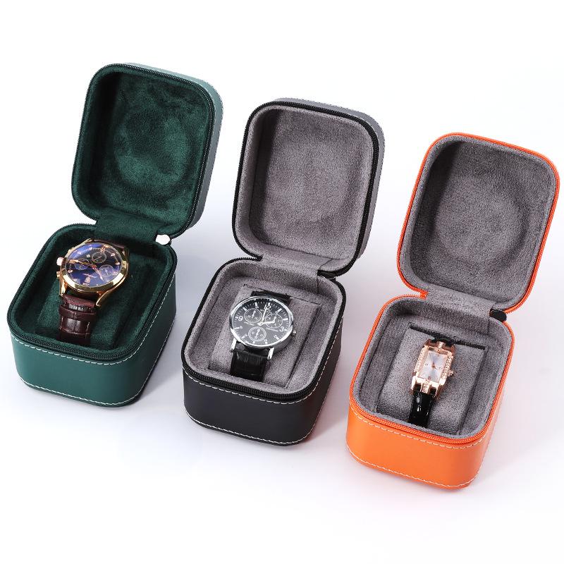Premium PU Leather Zippered Portable Watch Box with High-End Feel
