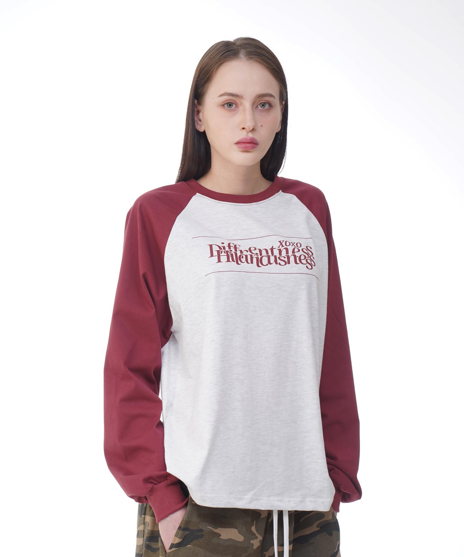 D So H Unisex Stacked Logo Raglan T-Shirt Wine/White Melange Free