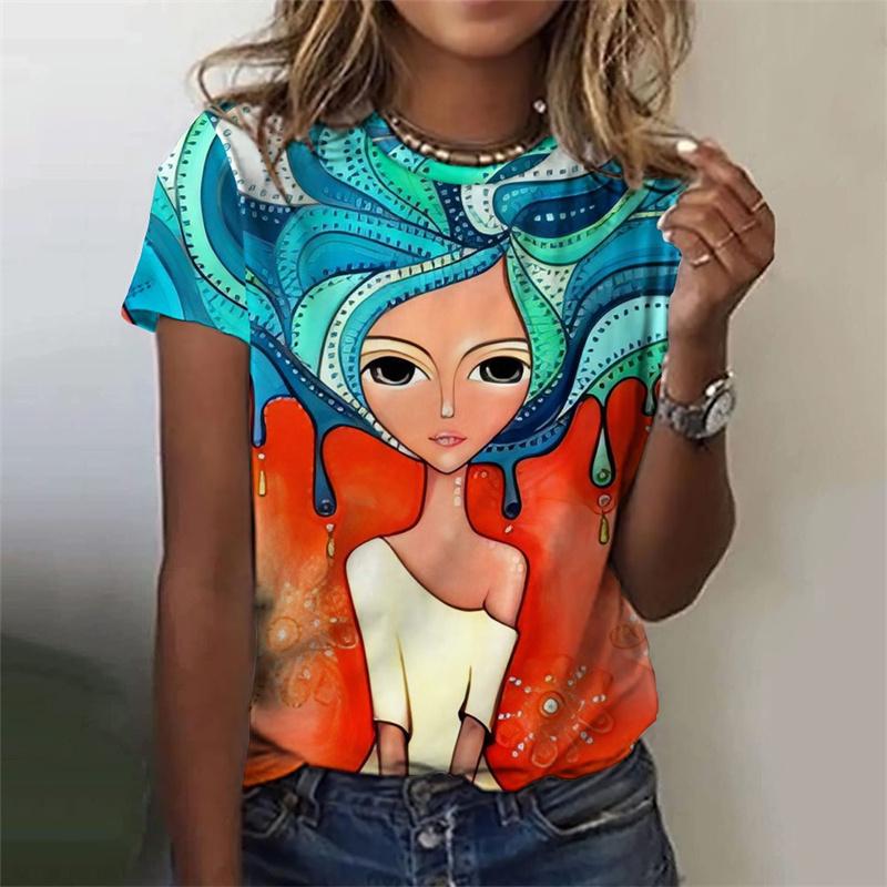 3D Printed Funny Abstract T-Shirt For Women Colorful Face Pattern Tees Summer Casual Short Sleeve Round Neck Tops Loose T Shirts